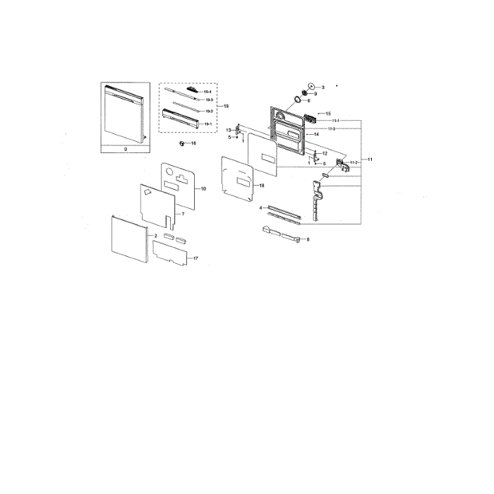 Door Diagram and Parts List for DW80K5050UG AA-00 Samsung Dishwasher