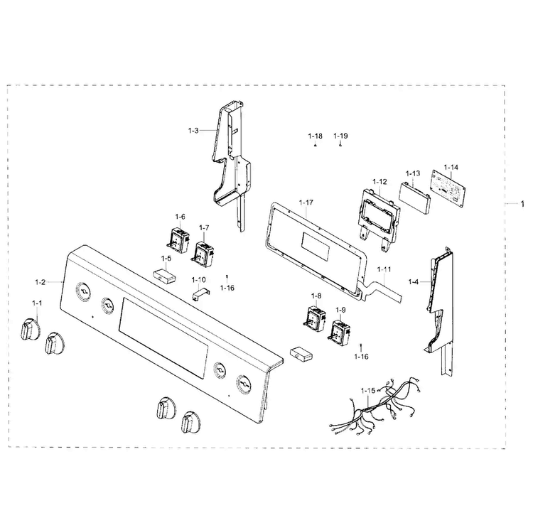 Control Panel Diagram and Parts List for NE59J7850WS AA-0003 Samsung Range