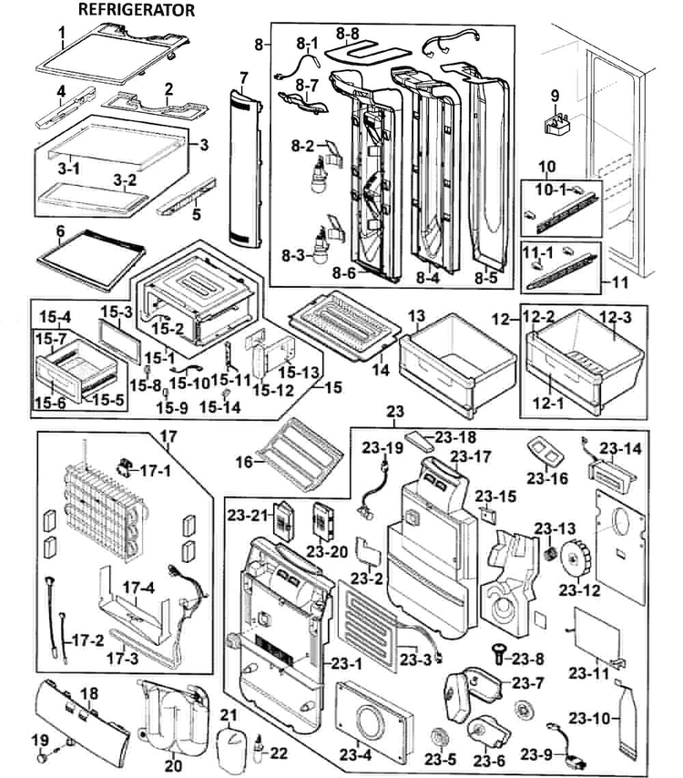 Refrigerator Diagram and Parts List for RS277ACBP XAA-0000 Samsung Refrigerator