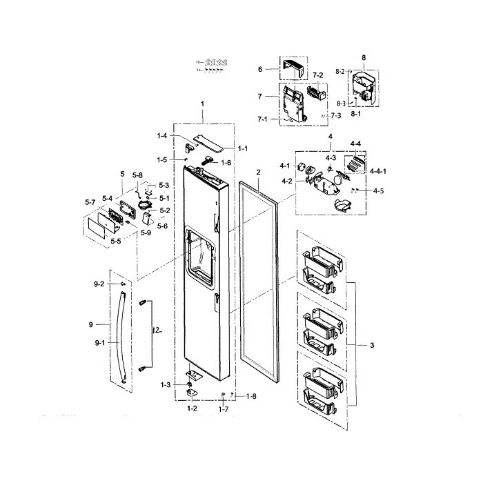 Freezer Door Diagram and Parts List for RS25H5111BC AA-00 Samsung Refrigerator