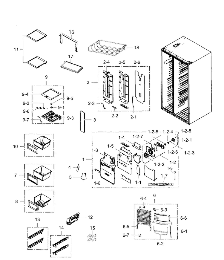 Fridge Diagram and Parts List for RS267TDRS XAA-0000 Samsung Refrigerator