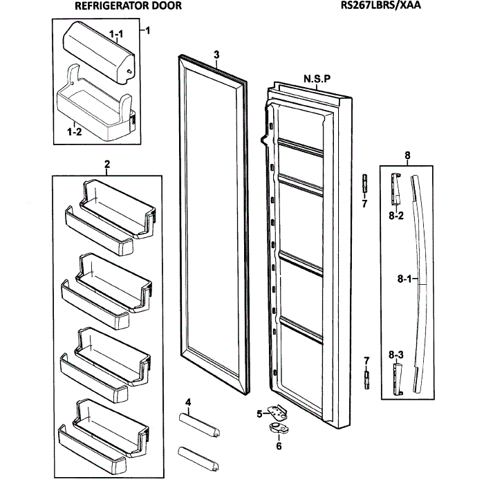 Right Door Diagram and Parts List for RS267LBRS XAA-00 Samsung Refrigerator