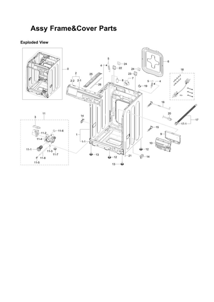 Frame And Cover Assembly Diagram and Parts List for WF331ANR XAA-03 Samsung Washer