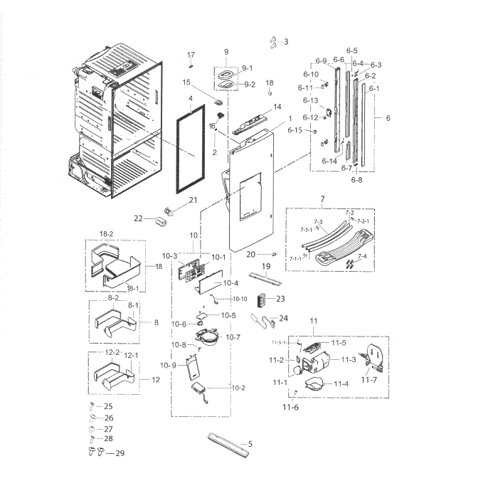 Fridge Door L Diagram and Parts List for RF263BEAEWW AA-03 Samsung Refrigerator