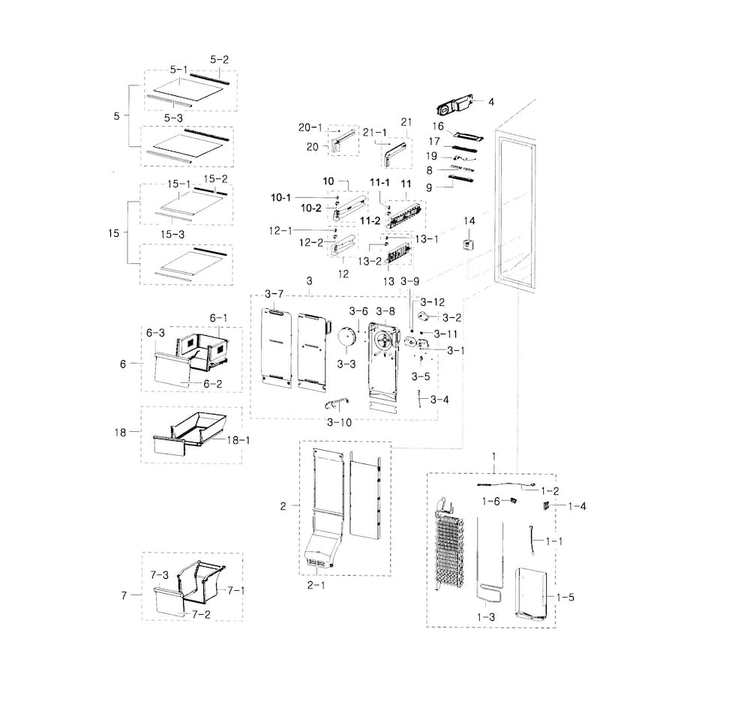Freezer Diagram and Parts List for RH29H9000SR AA-0000 Samsung Refrigerator
