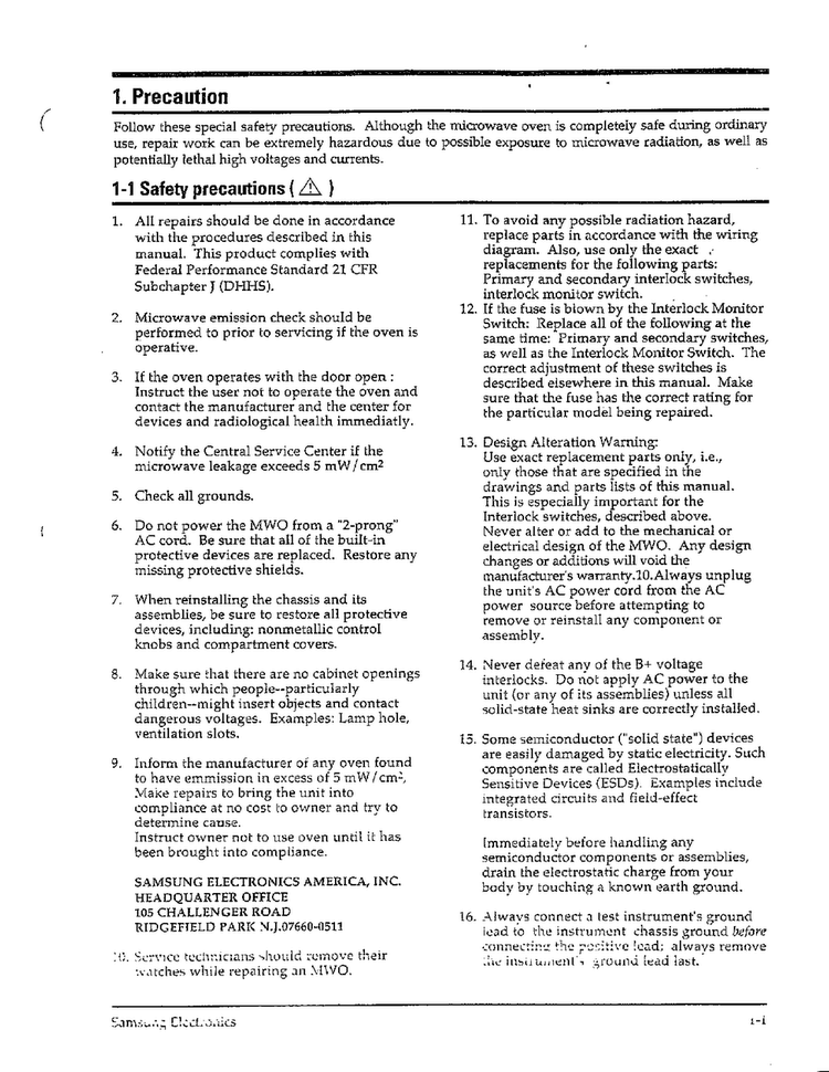 Precautions Page 2 Diagram and Parts List for MW6580W XAA Samsung Microwave