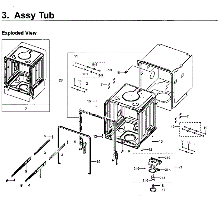 Tub Diagram and Parts List for DW80H9930US AA-01 Samsung Dishwasher