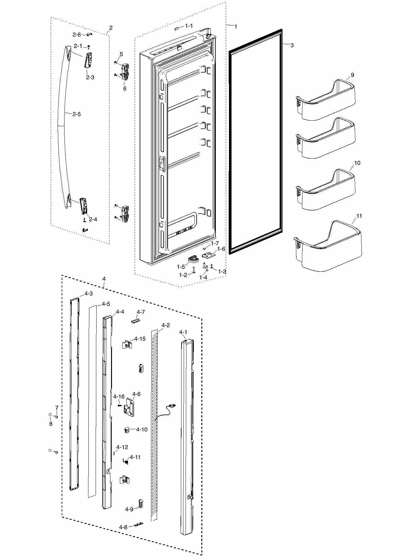 Refrig L Door Diagram and Parts List for RF217ACBP XAA-0000 Samsung Refrigerator
