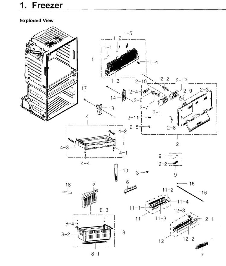 Freezer Diagram and Parts List for RF4267HARS XAA-0005 Samsung Refrigerator