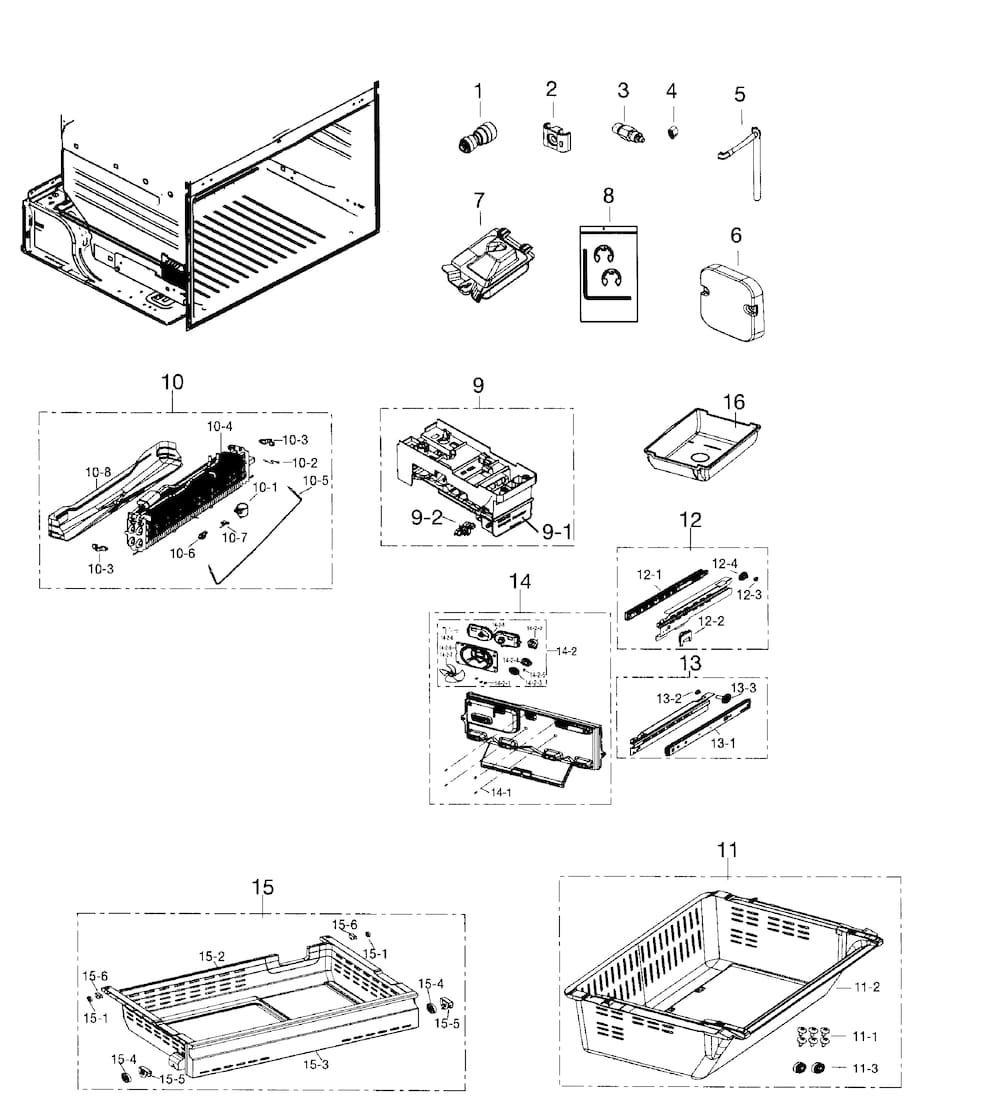 Freezer Diagram and Parts List for RF260BEAESR AA-0000 Samsung Refrigerator