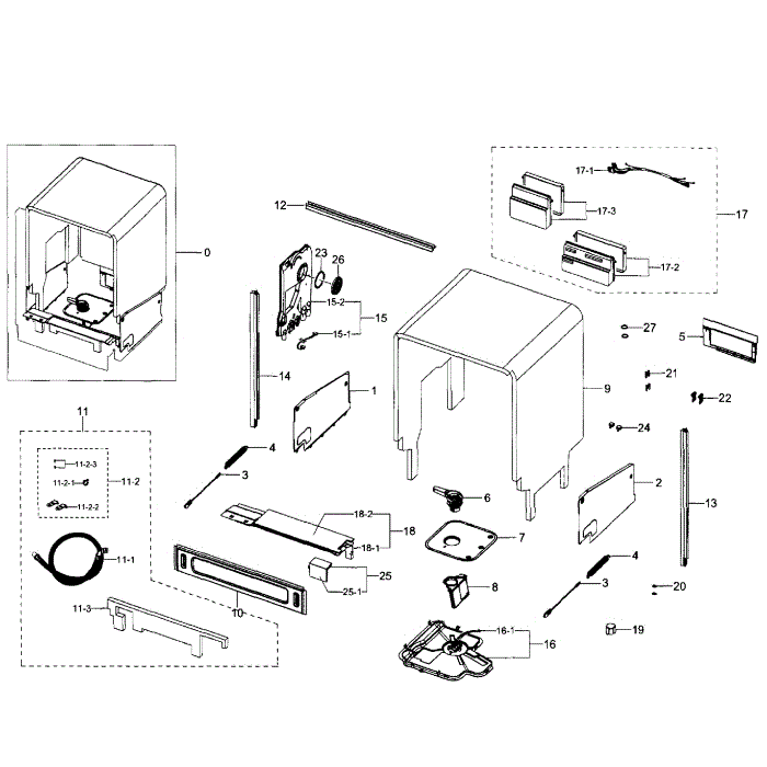 Cabinet Diagram and Parts List for DW80H9970US AA-01 Samsung Dishwasher