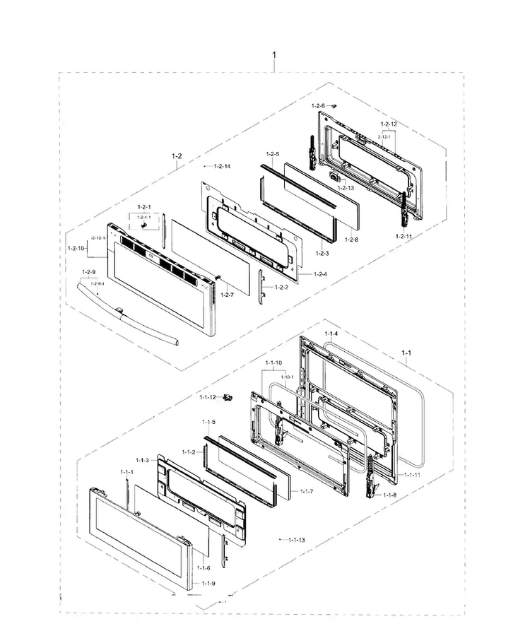 Door Section Diagram and Parts List for NE59J7850WG AA-0001 Samsung Range