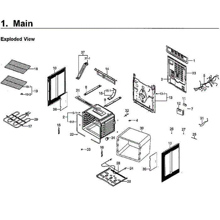 Main Assembly Diagram and Parts List for NE59M4310SS AA-00 Samsung Range