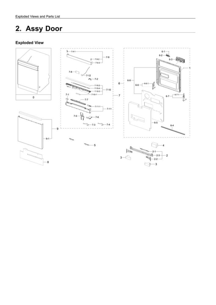 Door Assembly Diagram and Parts List for DW80R9950UT AA-01 Samsung Dishwasher