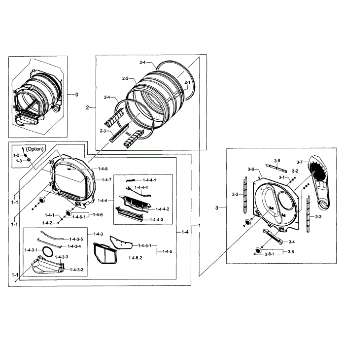 Drum Assembly Diagram and Parts List for DV456EWHDWR AA-01 Samsung Dryer