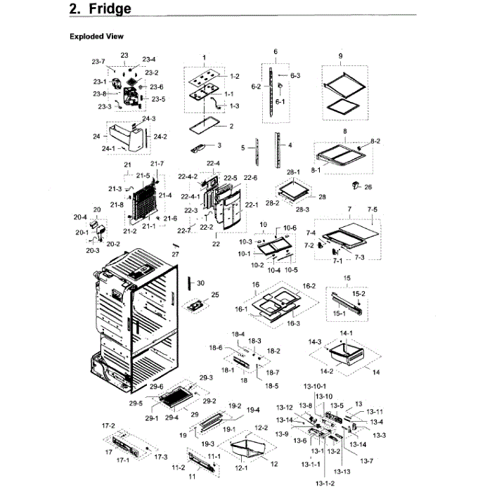 Fridge Diagram and Parts List for RF28HDEDPWW AA-01 Samsung Refrigerator