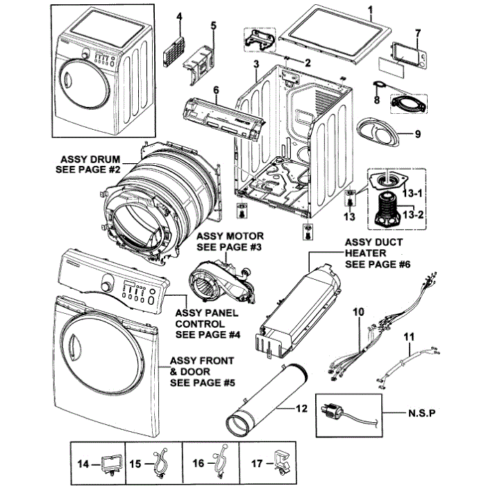 Main Assembly Diagram and Parts List for DV218AEB XAA-00 Samsung Dryer