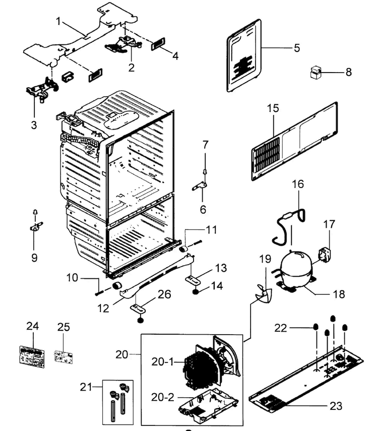 Cabinet Parts Diagram and Parts List for RFG298HDWP XAA-0000 Samsung Refrigerator