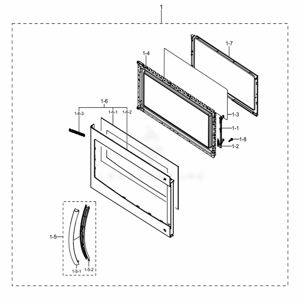 Assembly Door Diagram and Parts List for ME16K3000AS (AA)(0002) Samsung Microwave