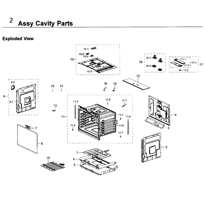 Cavity Diagram and Parts List for NV51K7770SG AA-00 Samsung Wall Oven