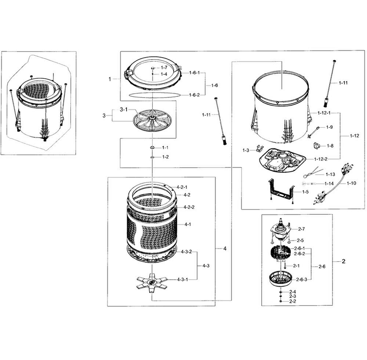 Tub Parts Diagram and Parts List for WA45H7200AP A2-0001 Samsung Washer