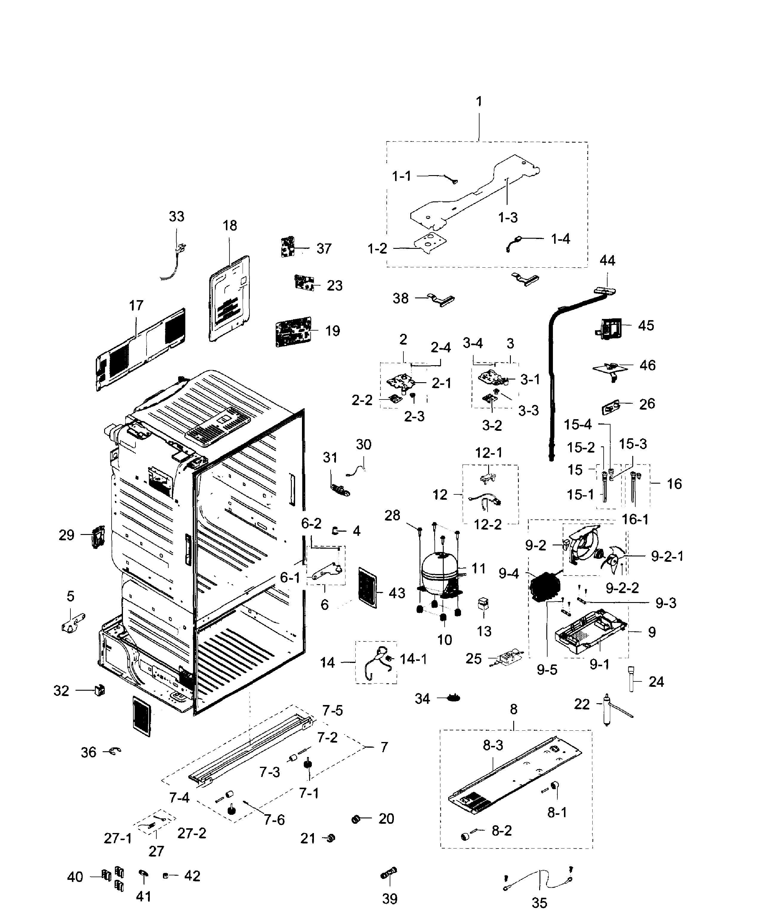 Cabinet Diagram and Parts List for RF28HFEDBSR AA-0008 Samsung Refrigerator