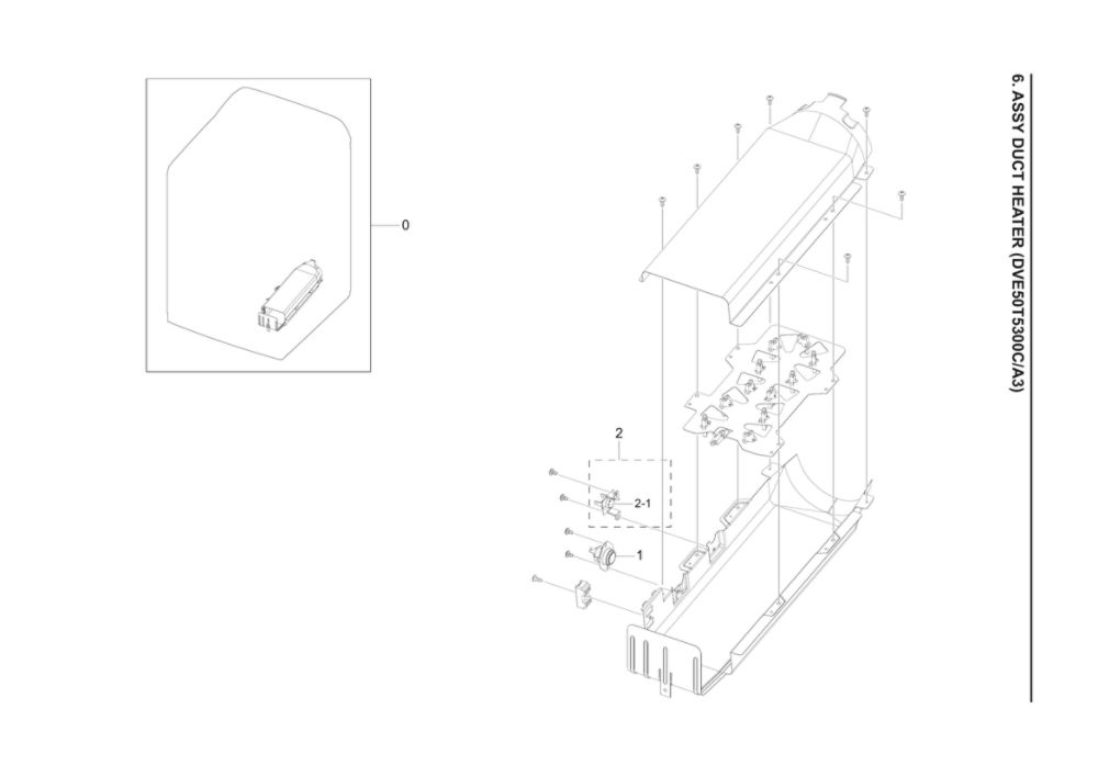 Heater Duct Assembly Diagram and Parts List for DVE50T5300C A3-00 Samsung Dryer