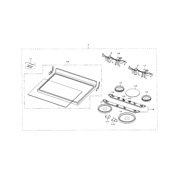 Cooktop Diagram and Parts List for NE59J3420SW AA-00 Samsung Range