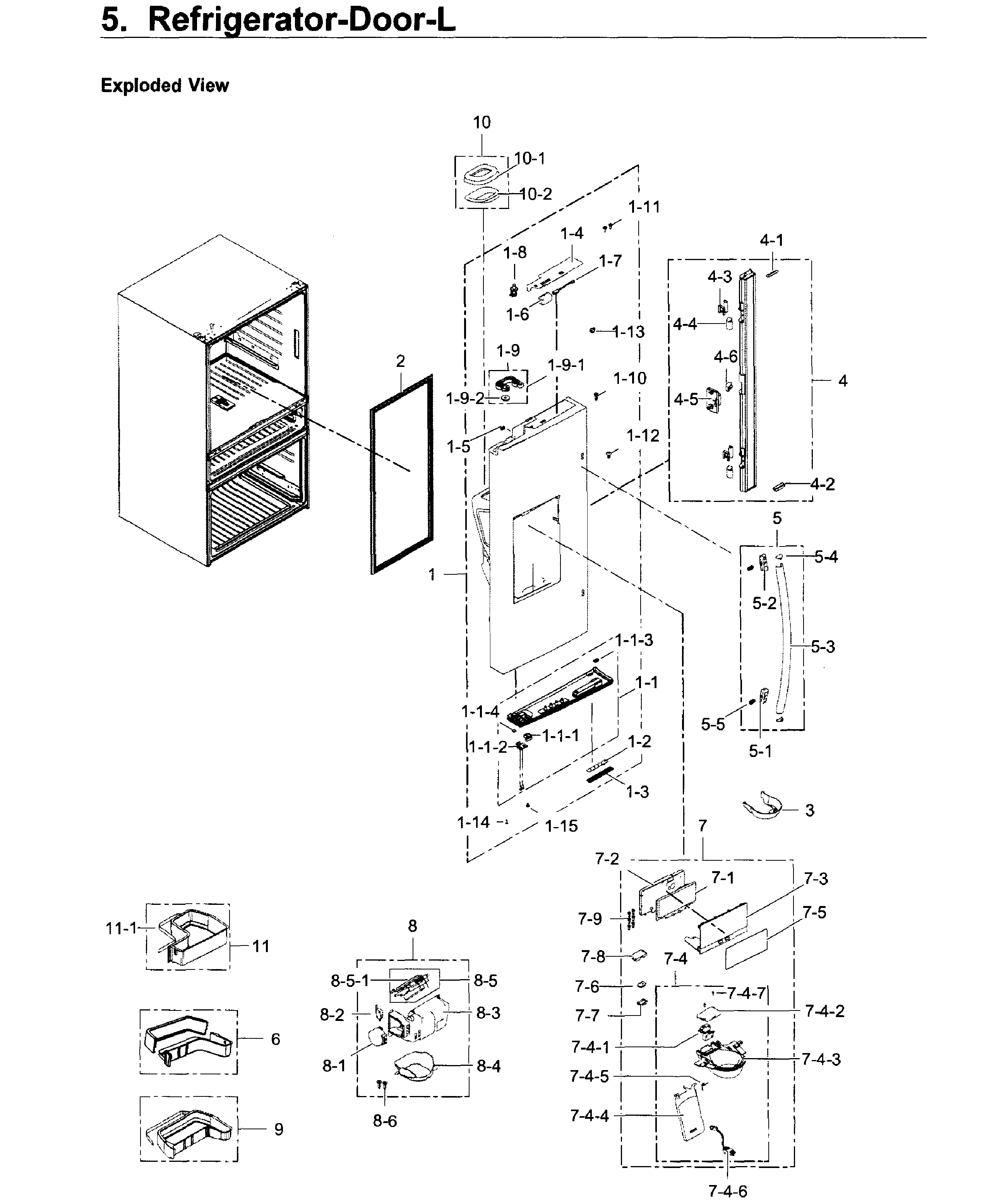 Fridge Door L Diagram and Parts List for RF30KMEDBSR AA-0002 Samsung Refrigerator