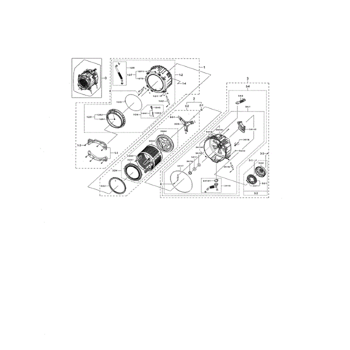 Tub And Drum Diagram and Parts List for WF45N5300AV US-00 Samsung Washer