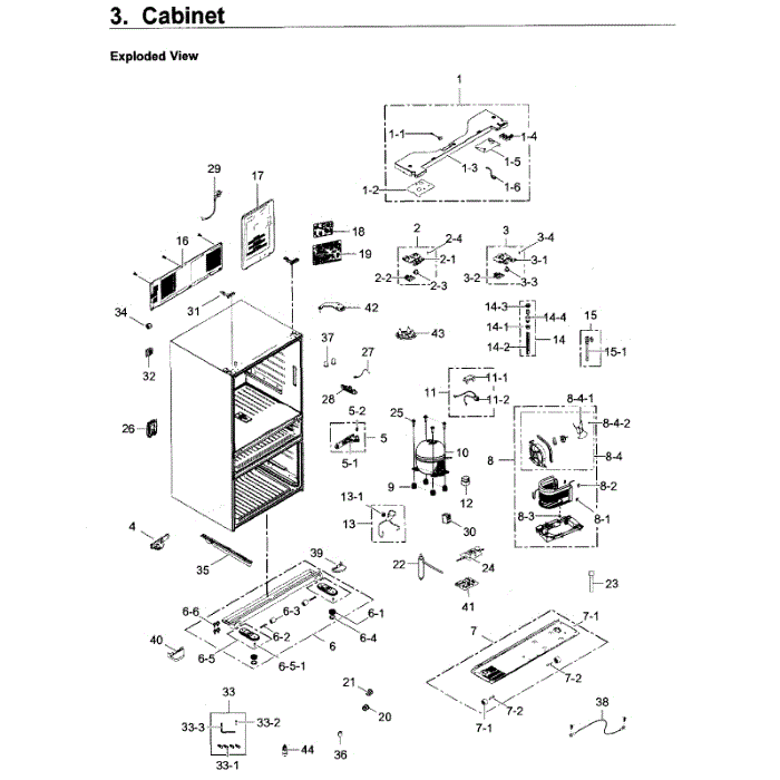 Cabinet Diagram and Parts List for RF22KREDBSG AA-02 Samsung Refrigerator