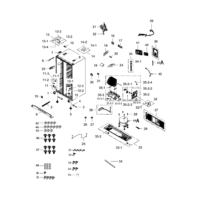 Cabinet Diagram and Parts List for RS25H5121BC AA-00 Samsung Refrigerator