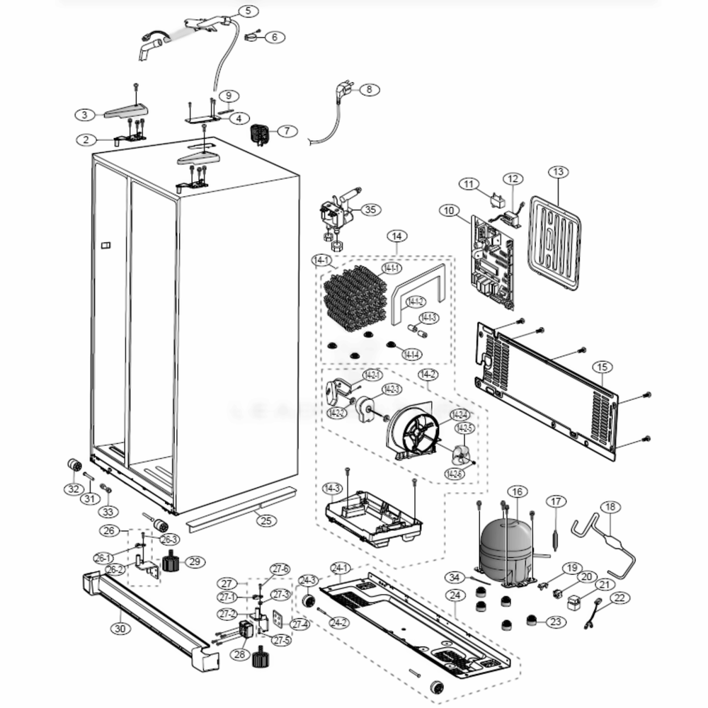 Cabinet Diagram and Parts List for RS2630SH  Samsung Refrigerator