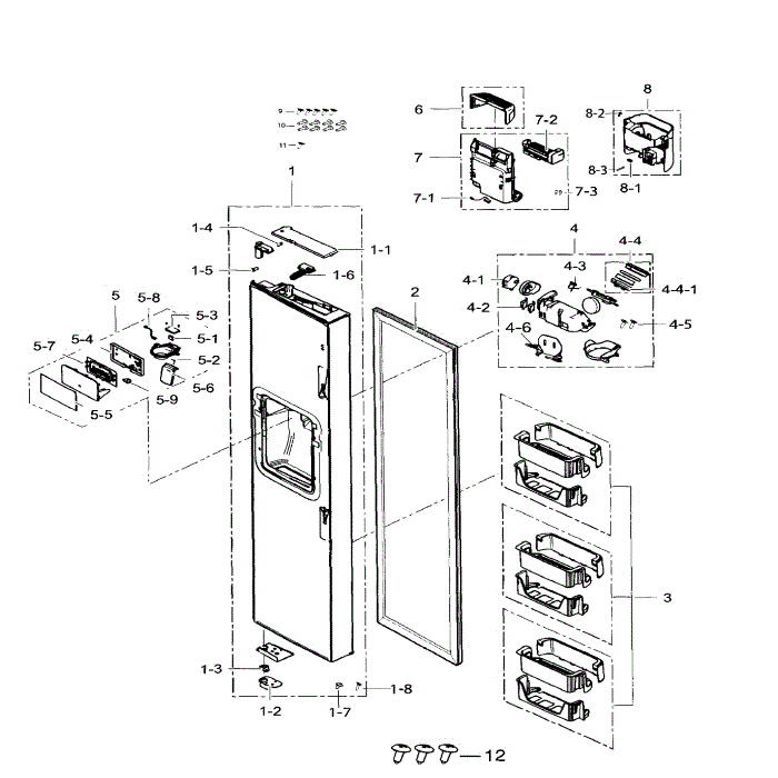 Left Door Diagram and Parts List for RS25H5111WW AA-01 Samsung Refrigerator