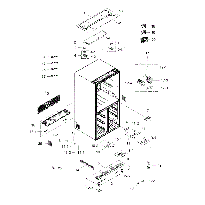 Cabinet Diagram and Parts List for RF34H9950S4 (AA)(0000) Samsung Refrigerator