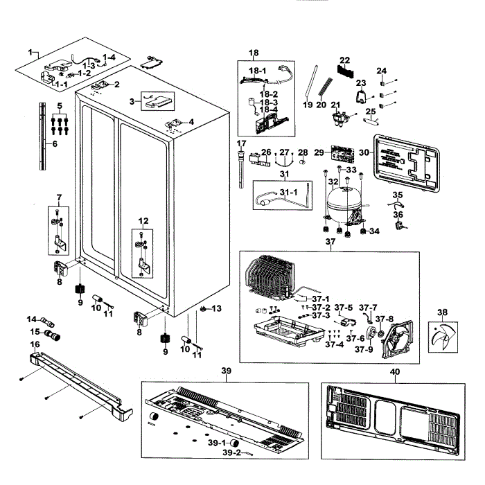 Cabinet Diagram and Parts List for RS267TDBP XAA-00 Samsung Refrigerator