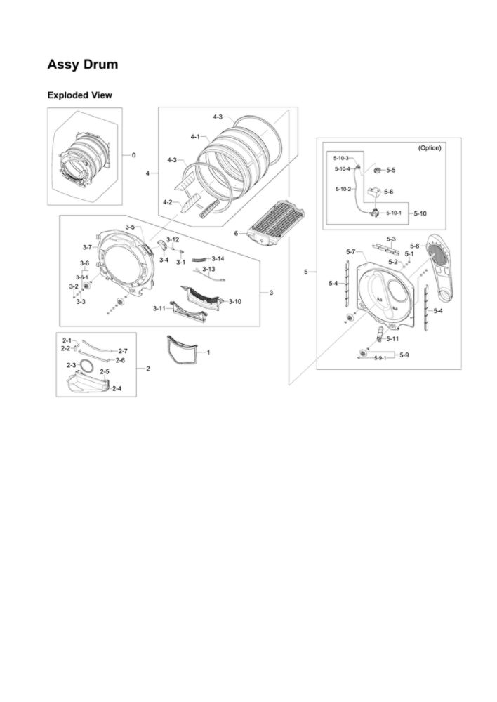 Drum Assembly Diagram and Parts List for DV350AEP XAA-01 Samsung Dryer
