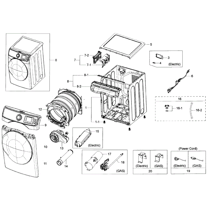 Main Assembly Diagram and Parts List for DV50K7500EV A3-00 Samsung Dryer