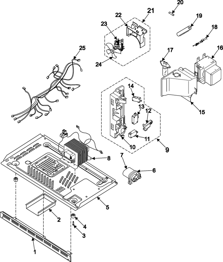 Internal Controls/latch Asy/base Diagram and Parts List for MR1031UWC XAA Samsung Microwave