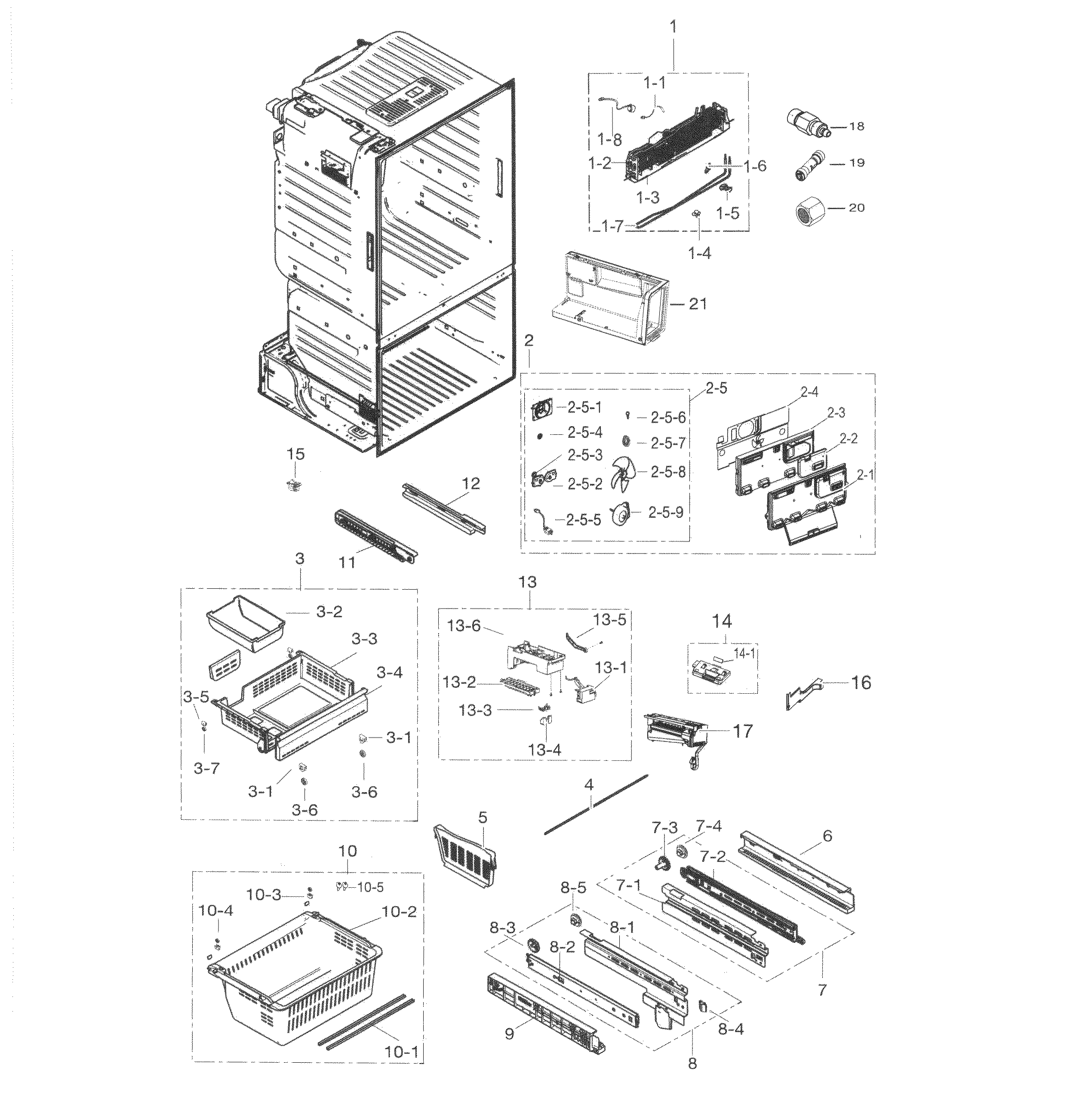 Freezer Diagram and Parts List for RF263TEAEBC AA-0003 Samsung Refrigerator