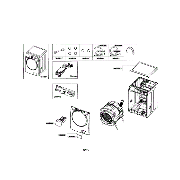 Main Diagram and Parts List for WF409ANW XAA-01 Samsung Washer