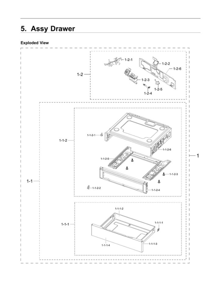 Drawer Assembly Diagram and Parts List for NX58R4311SS AA-00 Samsung Range