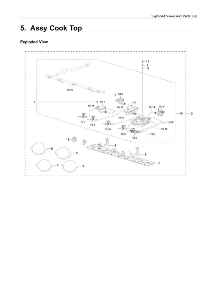 Cooktop Assembly Diagram and Parts List for NX58M6650WS AA-00 Samsung Range