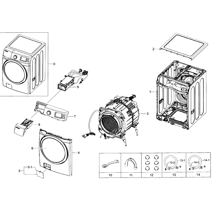 Main Assembly Diagram and Parts List for WF455ARGSWR A2-00 Samsung Washer