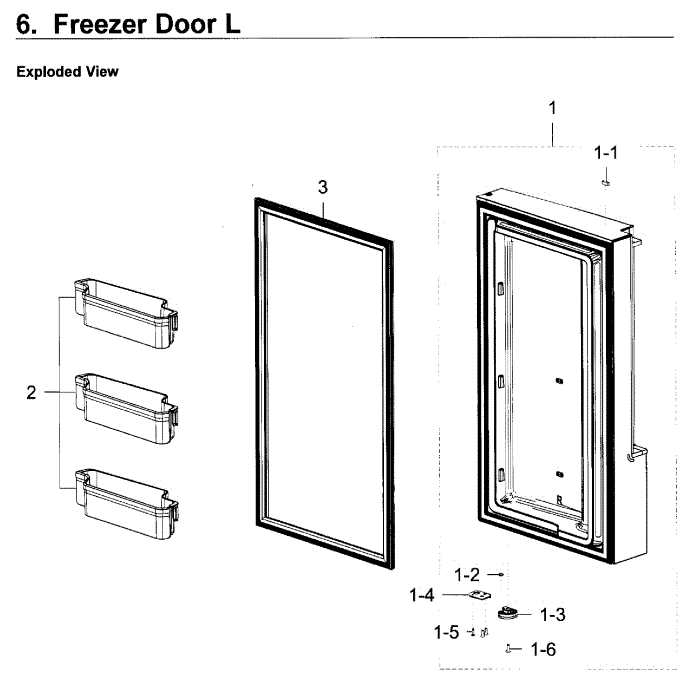 Freezer Door L Diagram and Parts List for RF23J9011SG AA-05 Samsung Refrigerator
