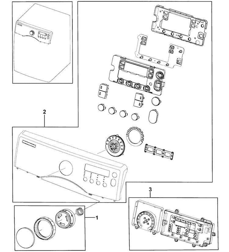 Control Panel Diagram and Parts List for DV331AGW XAA-0000 Samsung Dryer