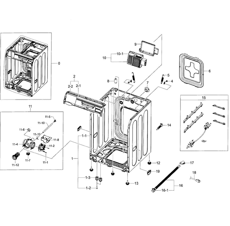 Frame Assy Diagram and Parts List for WF395BTPAWR A2-0001 Samsung Washer
