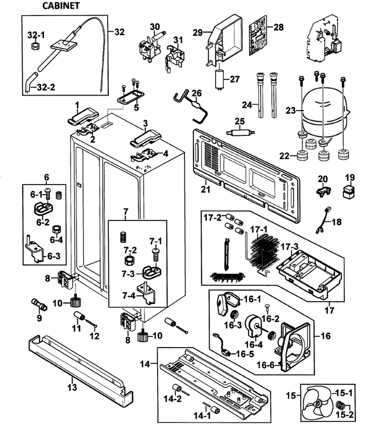 Cabinet Diagram and Parts List for RS264ABWP XAA-0000 Samsung Refrigerator