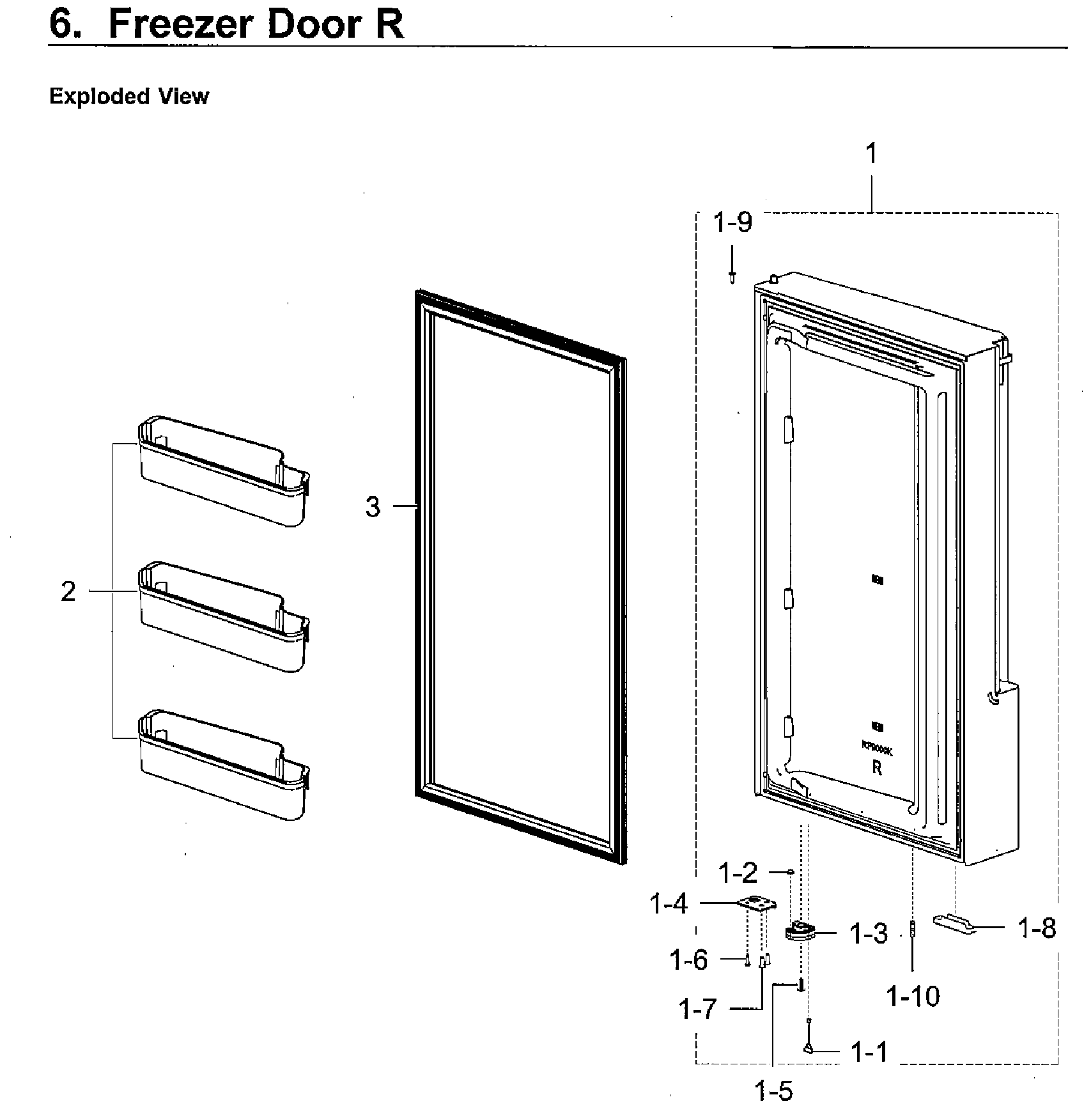Freezer Door L Diagram and Parts List for RF28K9580SR AA-0002 Samsung Refrigerator
