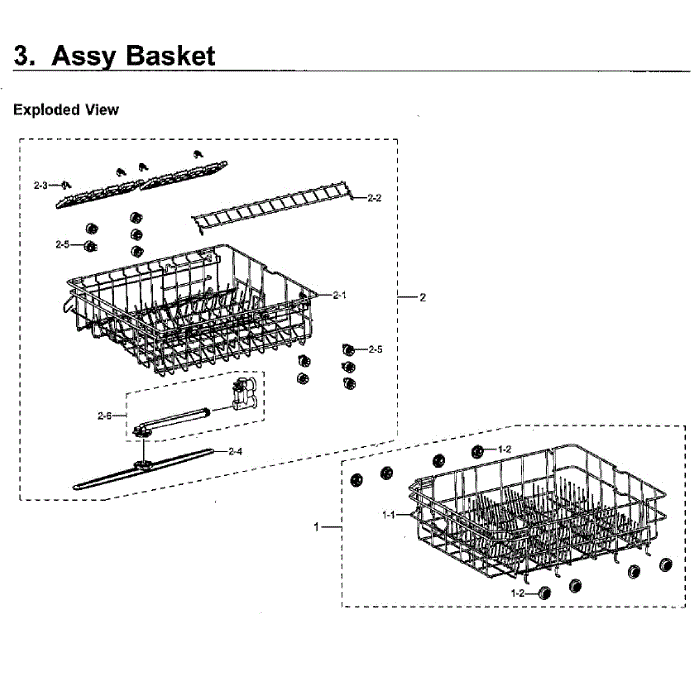 Baskets Diagram and Parts List for DW80M2020US AA-00 Samsung Dishwasher